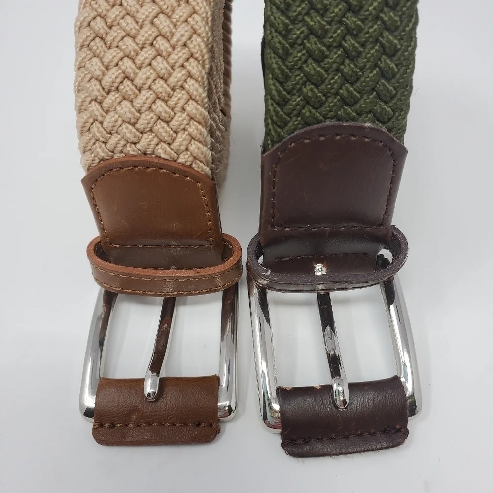 BULLIANT BELT LOT OF 2 STRETCH WOVEN FABRIC BELTS KHAKI & ARMY GREEN MEN OS